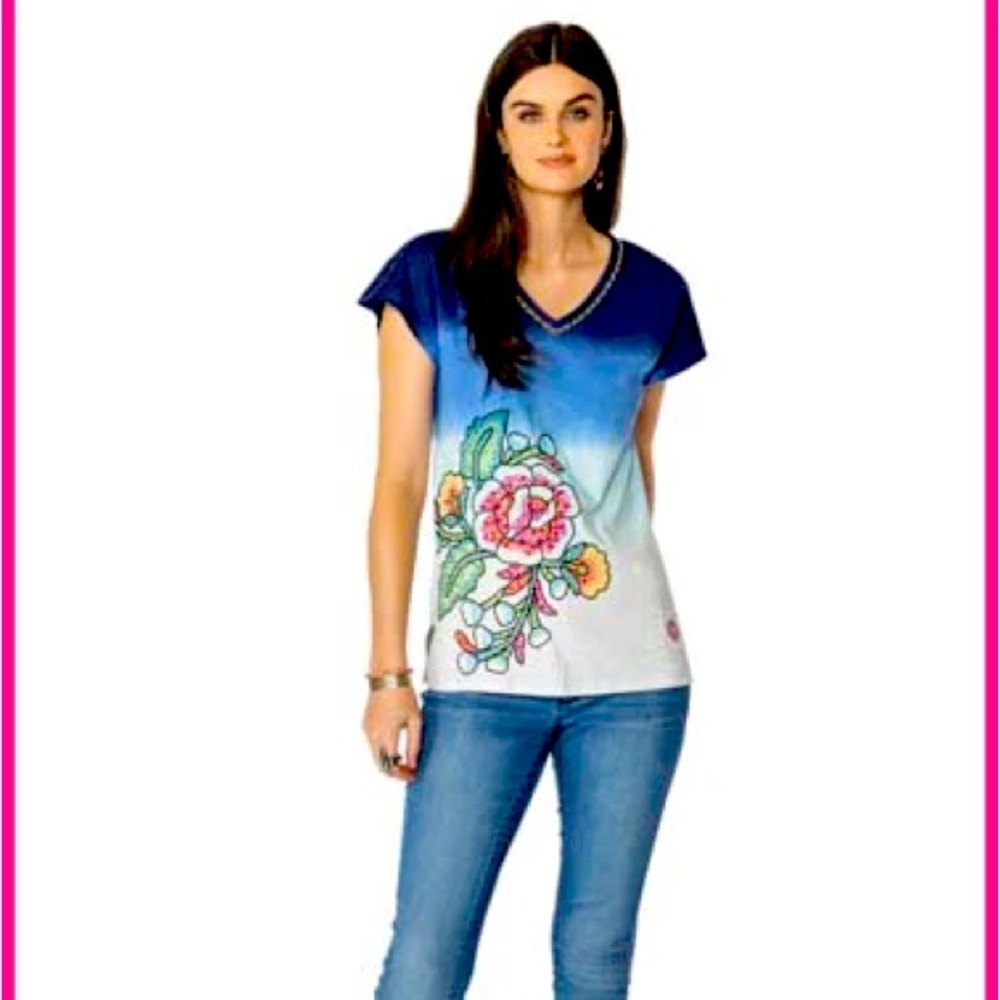 Double D Ranch Hope Top-Folk Foray embroidered roses flowers dip dyed RTL $175